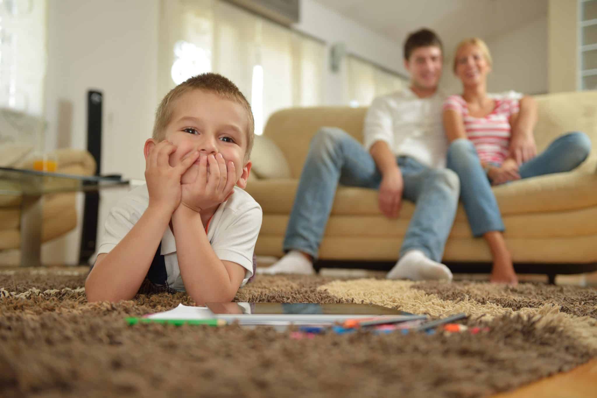 a family in a living room